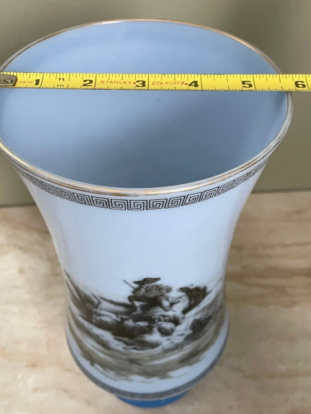 Vintage Blue Scenic Countryside Pedestal Vase | Traditional English Style